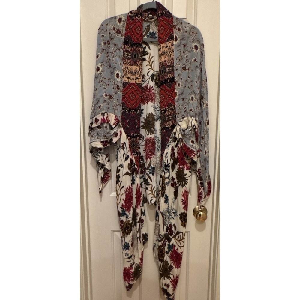 Umgee Boho‎ Duster Kimono Long Cardigan Mixed Print Floral M/L - Picture 2 of 9